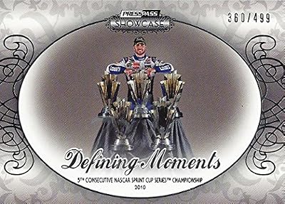 AUTOGRAPHED Jimmie Johnson 2012 Press Pass Showcase DEFINING MOMENTS (5 Straight Championships) Insert NASCAR Collectible Trading Card with COA (#360 of only 499 produced!)