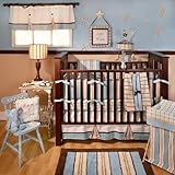 My Baby Sam Barefoot Dreamin 4 Piece Crib Bedding Set, Blue/Brown