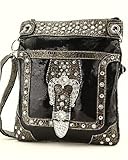 Black Crocodile Rhinestone Buckle Western Messenger Purse