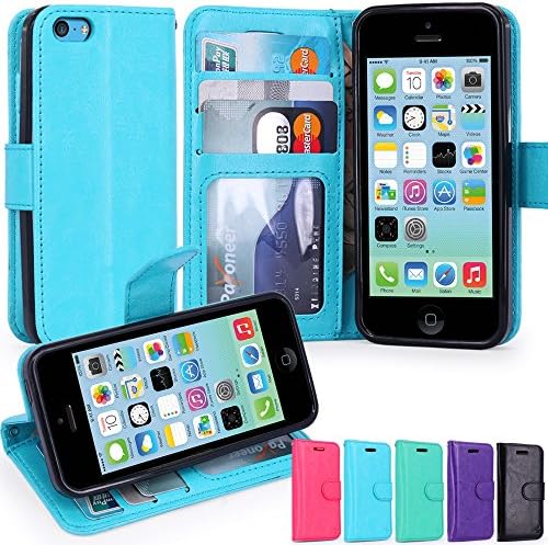 iPhone 5c Case, LK [Stand Feature] iPhone 5c Wallet Case, Luxury PU Leather Case Flip Cover Built-in Card Slots Stand For Apple iPhone 5c SKY BLUE