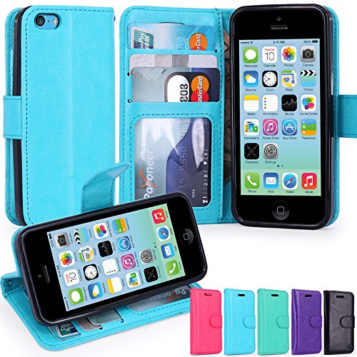iPhone 5c Case, LK [Stand Feature] iPhone 5c Wallet Case, Luxury PU Leather Case Flip Cover Built-in Card Slots Stand For Apple iPhone 5c SKY BLUE