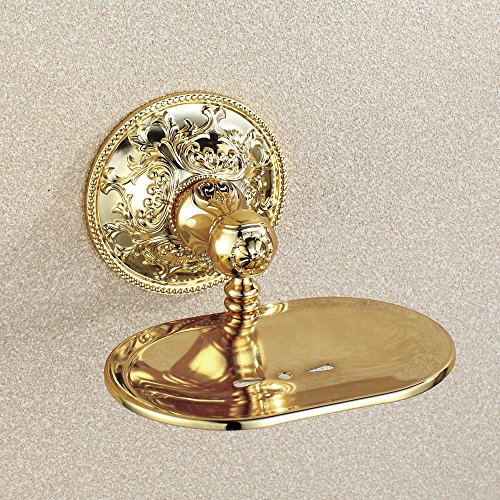 APL-6307 Exquisite Carved Bathroom Accessories, Solid Brass Base Soap Dish, Titanium Gold