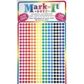  Map Dot Stickers - Assorted Colors - 1/8 inch Diameter
