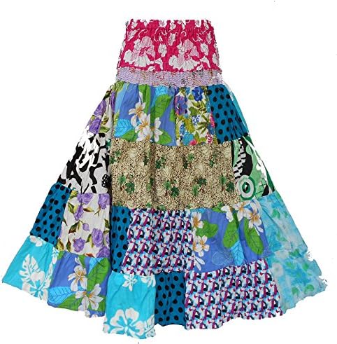 Phu Women' Boho Hippie Colorful Patchwork Maxi Skirts (SS04-SKB)