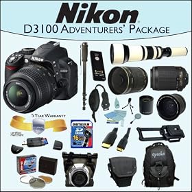 Nikon D3100 Digital Camera With Nikon 18-55mm VR Lens, Nikon 55-200mm VR Lens, Opteka .35x Wide... by