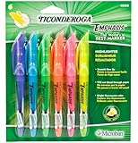 Ticonderoga Emphasis Fluorescent Highlighters, Pocket Style with Clip, Chisel Tip, Pack of 6 Markers, Assorted Colors (48008)