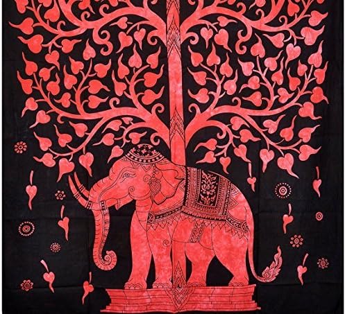 Elephant Tree Tapestry ,Good Luck White Elephant Tapestry , Hippie Gypsy Wall Hanging , Tree of Life Tapestry , New Age Dorm Tapestry (Red)