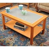 Bay Shore Collection Coffee Table with Glass Insert Top and Lower Shelf, Honey Maple