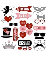Valentines Day Photo Booth Props New Design 2016, ATTACHED, NO DIY REQUIRED, Party Decorations Photo Booth Mustaches Lips Hearts Ready 2B Used Only By USA-SALES Seller