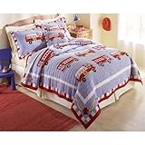 Cotton Fire Truck- Twin Quilt with Pillow Sham