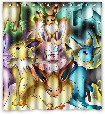 Pokemon Pocket Monster Cute Eevee Custom Personalized Waterproof Shower Curtain Bathroom Curtains 66x72 inches