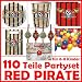 110-teiliges PIRATEN SET für Kindergeburtstag mit 6-8 Kinder: Teller, Becher, Servietten, Einladungen, Partytüten, Trinkhalme, Luftschlangen, viele Luftballons, u.v.m. von FOLAT // Red Pirate Junge Geburtstag Party Feier Freibeuter Totenkopf Pirat Seeräuber