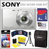 Sony DSC-W330 14.1MP Digital Camera with 4x Wide Angle Zoom with Digital Steady Shot Image Stabilization and 3.0 inch LCD in Silver + 4GB Accessory Kit