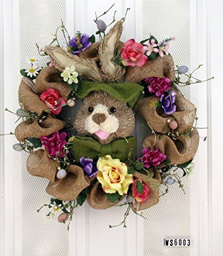 Bunny Head with Mixed Flower Burlap Wreath