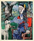 1964 Print Picasso Abstract Woman Seated Dog Trees Blue - Orig. Hand-Tipped Print