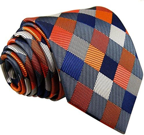 Shlax & Wing Checked Orange Blue Mens Neckties Ties 100% Silk
