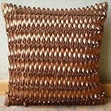 IMAGE OF 11% Holiday Sale - Rustic Rust - 22x22 Inches Throw Pillow Covers - Silk Pillow Cover with 3D Metallic Leather Tapes