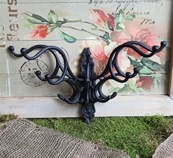 Victorian Style Folding Coat Rack 5 Prong Swivel Hook, Black