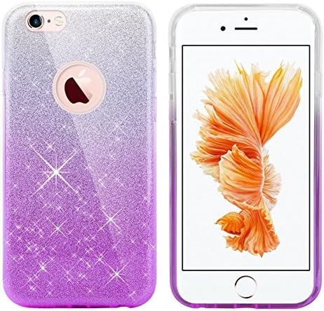 iPhone 6s Case, Bling Sparkle Crystal Premium 3 Layer Hybrid Semi-transparent Soft Protective Cover Case for iPhone 6 6s 4.7 Inch (Gradient Purple)
