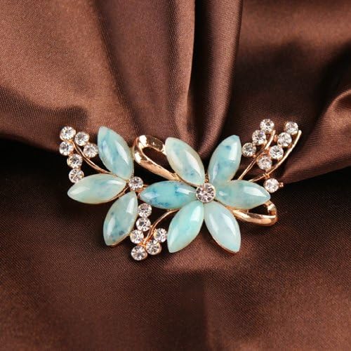 JADE Olines classic Fashion Brooches Golden Plated Flashing Clear and Light Blue Rhinestones Crystals Pearls Flower Leaves Brooches Pin Clips