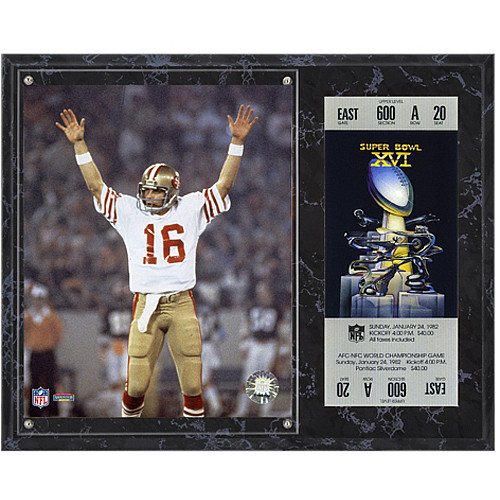 Mounted Memories San Francisco 49ers Super Bowl XVI Joe Montana Plaques with Replica Ticket