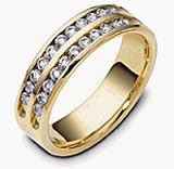 Designer 14 Karat Yellow Gold Two Row Diamond Anniversary Ring