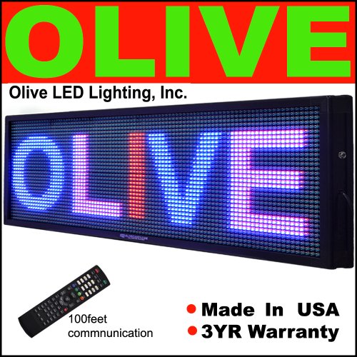 Olive LED Sign - Programmable Scrolling Message Board - 19 inch x 53 inch 3 color