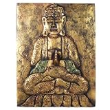 Buddha Wall Hanging: Hand Carved Antique Finish Buddha Panel