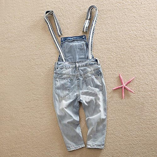 QZUL Women's Denim Rompers Strap Pockets Frayed Ripped Holes Overalls Jumpsuits