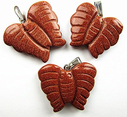 3PCS Beautiful unique gold sand stone carved butterfly pendant bead
