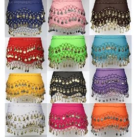 3 Rows Belly Dancing Dance Hip Scarf Skirt Bra Belt Gold/Silver Coins By A-Express