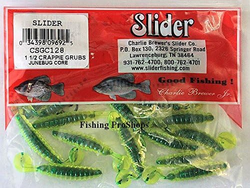 Charlie Brewers 1.5" Crappie/Panfish Grub Sliders - 18 pk June Bug Core