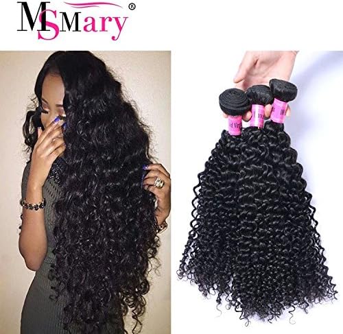 Ms Mary 6A Human Hair Direct 100% Virgin Peruvian Human Hair Extensions Kinky Curly Wave 4 pack Bundle, Natual Black Color 400g Total