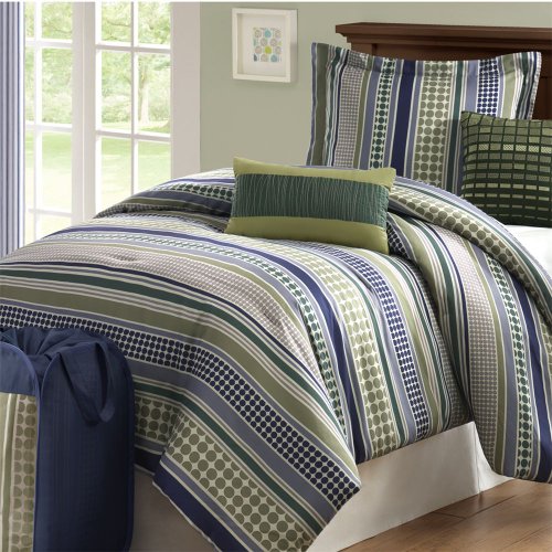 On Your Own Stipple Stripe 5 Piece Comforter Set - Blue - Twin/TXL