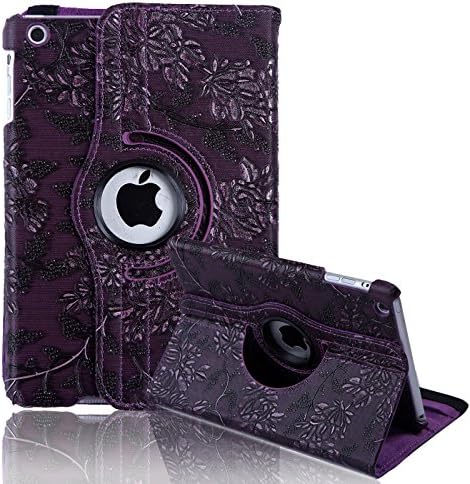 HDE iPad Mini iPad Mini 2/3 Cases and Covers [Auto Sleep/Wake] 360 Rotating Stand for iPad Mini 1/2/3 Retina(Dark Purple Flower)