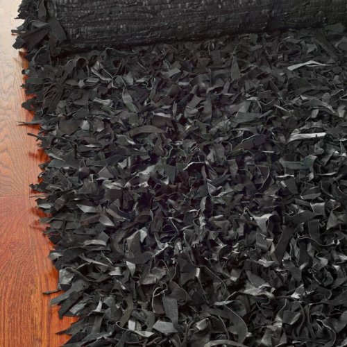 Safavieh Leather Shag Collection Metro Handmade Leather Area Rug, Black