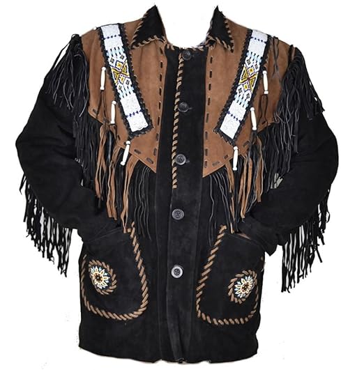 Celebrita X Western Cowboy Leather Jacket Fringed & Excellent Beads Work CX21 Suede Black L - For Chest 42"-44"