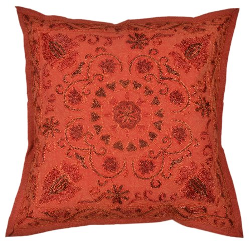 Imagen 2 de Trabajo indio del bordado Algodón Cojín cover set tamaño 16 X 16 pulgadas Juego de 2 piezas