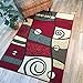 Anti-Bacterial Rubber Back AREA RUGS Non-Skid/Slip 3x5 Floor Rug | Multicolor Red Abstract Geometric Shapes Indoor/Outdoor Thin Low Profile Living Room Kitchen Hallways Home Decorative Traditional Rug