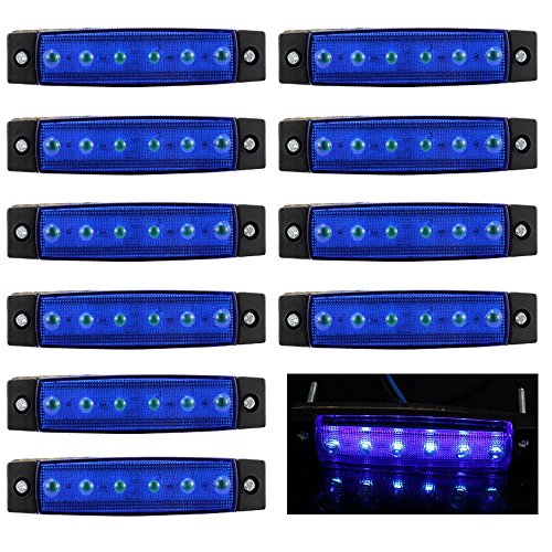 10x 6 LED Clearence Truck Bus Trailer Side Marker Indicators Light Tail Taillight Brake Stop Lamp 12V (Blue)