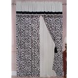 A Pair of Micro Suede Black and White Zebra Valance Windows Curtain Drapes Panels by 