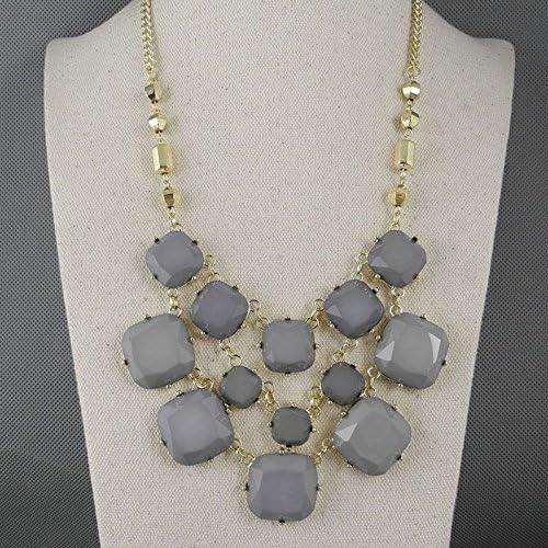 2 PCS Fashion Jewelry Necklace Long Chain Pendent Sweater Collar Bib Choker Collier Gray Faceted Enamel Blocks Tassle