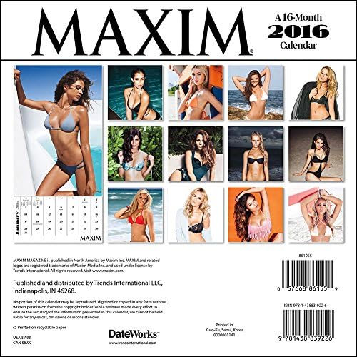 2016 MAXIM MINI Wall Calendar (size 7" X 7")