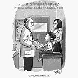 'This is gonna hurt like hell.' Cartoon print by Harry Bliss, Published in The New Yorker on 6/21/1999