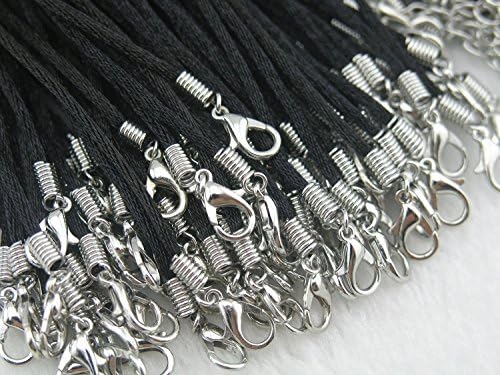 50pcs Black Satin Silk Necklace Cord 2.0mm/20'' with 2'' Extension Chain Lead&amp;nickel Free