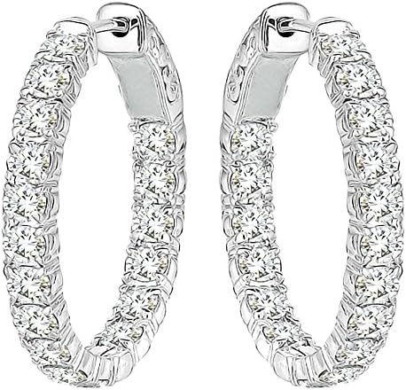 2 Carat G-H Diamond Hoop Huggies Eternity In And Out 14K White Gold Earring