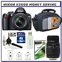 Nikon D3000 10MP Digital SLR Camera w/ 18-55mm f/3.5-5.6G AF-S DX VR Nikkor Zoom Lens w/ 70-300mm f/4-5.6 DG Macro Autofocus Lens for Nikon AF + 8GB Card + Case + Accessory Kit