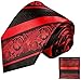 Red and Black Silk Tie and Pocket Square . Paul Malone Red Line