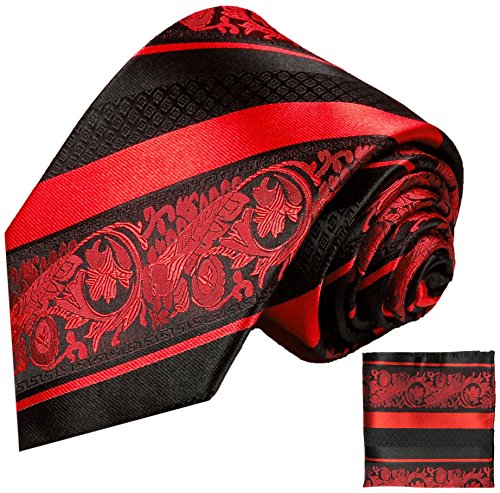 Red and Black Silk Tie and Pocket Square . Paul Malone Red Line