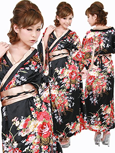 (ジークィーン) G-QUEEN 9294サテン花魁さくらん和柄帯リボンSetぉ着物ロングドレス